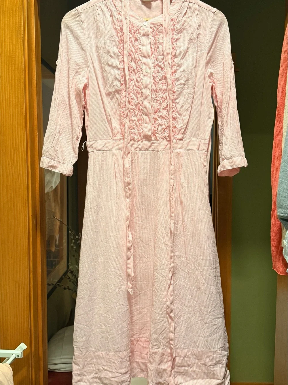 J. Crew Light Pink Midi Dress with Ruffle Bib
